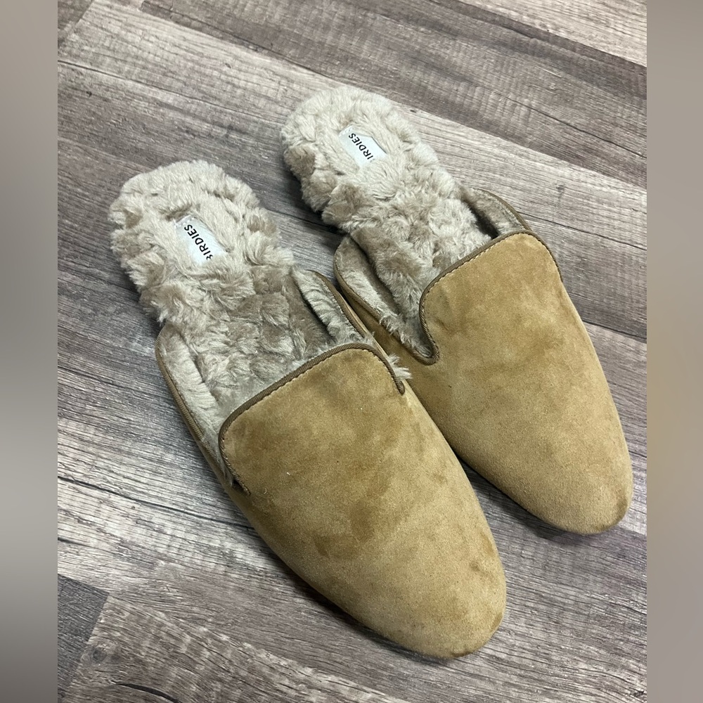 Birdies | The Phoebe Caramel Suede Leather Faux Fur Lined Mules size 8.5